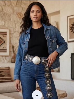 Genuine Leather (made in MoroccoStudded Round Medallion Belt in Black and Silver